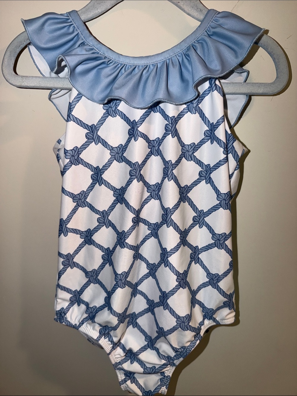 Girls' Blue Nautical Ruffle One-Piece Swimsuit